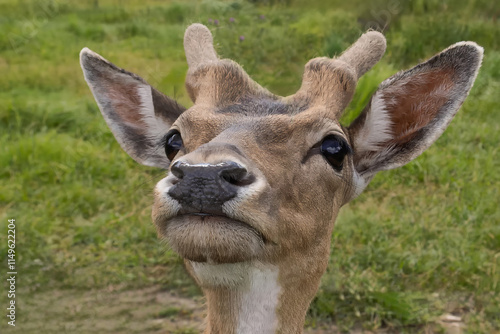 Portrait of a young European Fallow-deer looking curiously