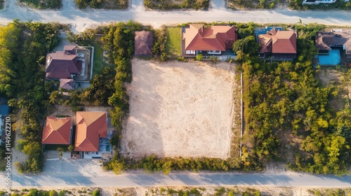 Aerial View of Vacant Lot Surrounded by Houses