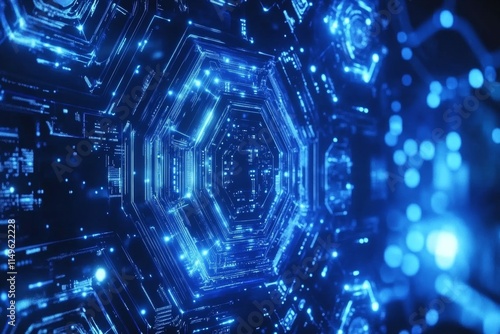 Wallpaper Mural Abstract blue background featuring hexagonal circuit boards and technological circle illustrations Torontodigital.ca