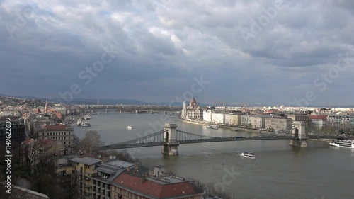 Chain Bridge in Budapest. High angle view of the Chain Bridge in Budapest, Hungary. Distant view