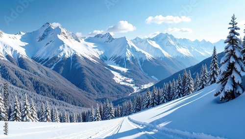 Snowy mountain landscape at Beaver Creek Ski Resort, winter landscape, cold weather photo