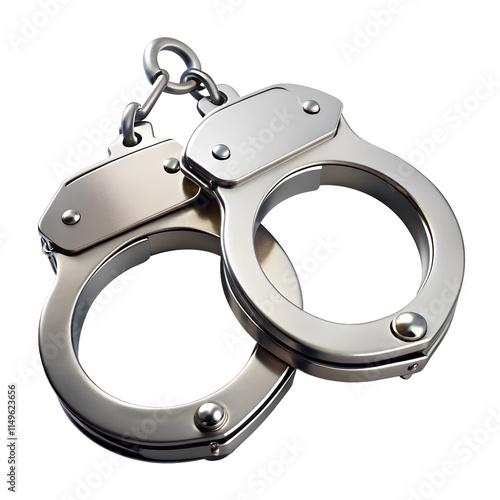 Closed metal handcuffs isolated on transparent background.