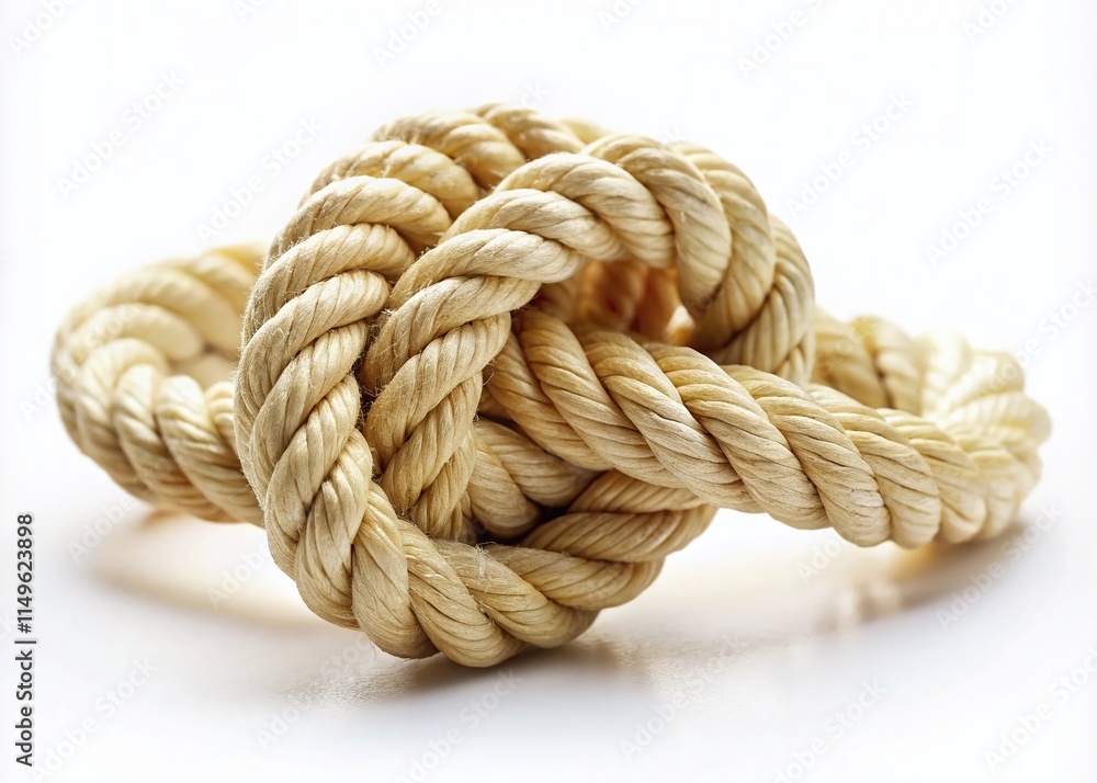 Beige Rope Knot on White Background - High Definition Photography Beige Rope Knot on White Background - High Definition Photography