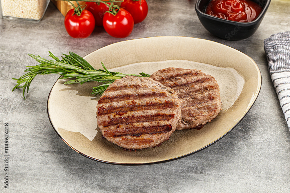Grilled two beef burger cutlet Grilled two beef burger cutlet