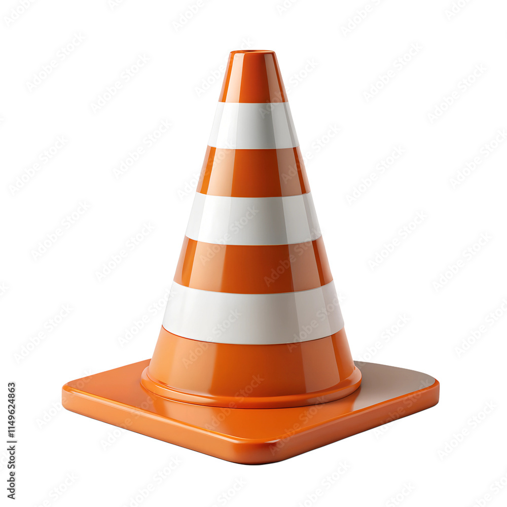 Orange realistic road traffic plastic cone with white stripes isolated on transparent background Orange realistic road traffic plastic cone with white stripes isolated on transparent background