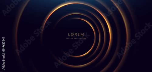 Gold circles ray with lighting effect on dark blue background.