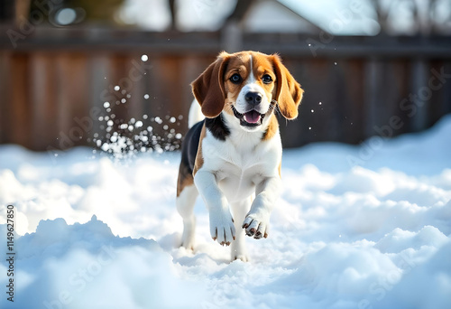 beagle dog in snow