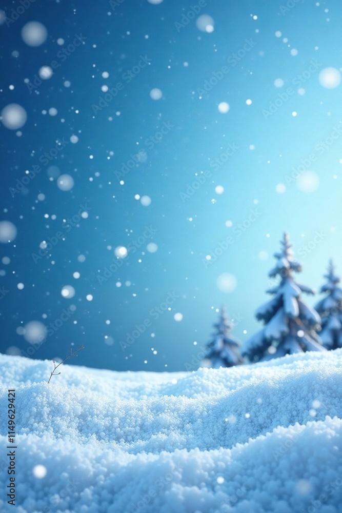 delicate snowflakes falling gently on a calm blue winter sky, icy landscape, serene atmosphere delicate snowflakes falling gently on a calm blue winter sky, icy landscape, serene atmosphere