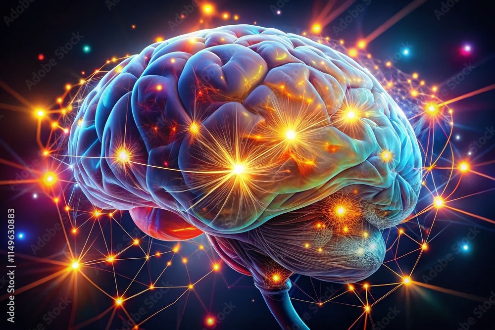 Obraz premium Glowing Brain, Futuristic Neural Activity, AI Creativity