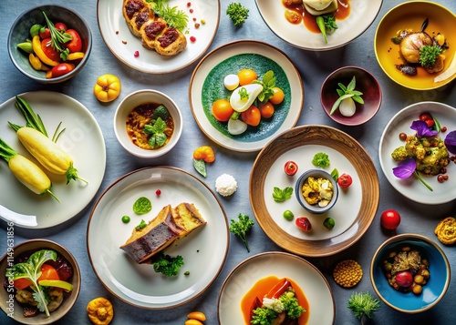 Wallpaper Mural Gourmet Restaurant Dishes Overhead Arrangement - Delicious Plates Torontodigital.ca