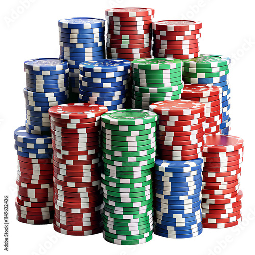 Stacks of casino poker chips isolated on transparent background