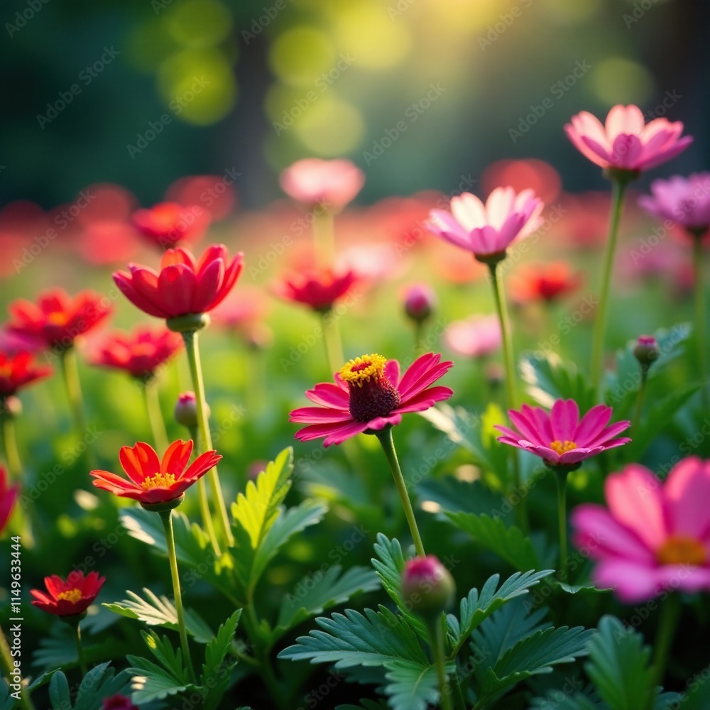 Dappled sunlight dances across the petals of colorful flowers, sunlight, light on flowers Dappled sunlight dances across the petals of colorful flowers, sunlight, light on flowers