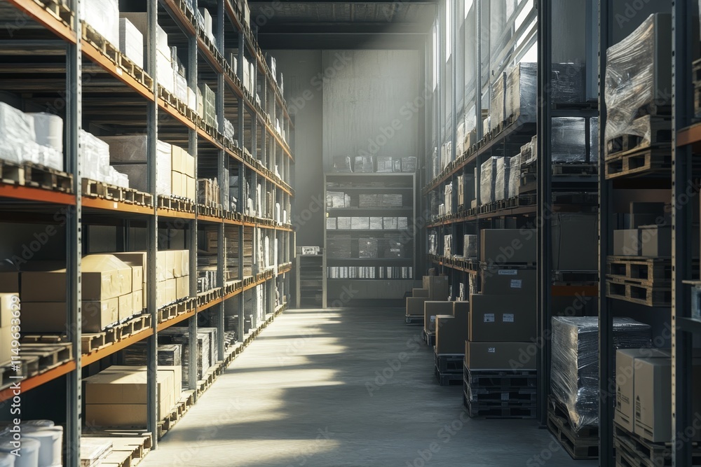 Secure warehouse with shelving for optimal electronic equipment storage in industrial environment Secure warehouse with shelving for optimal electronic equipment storage in industrial environment