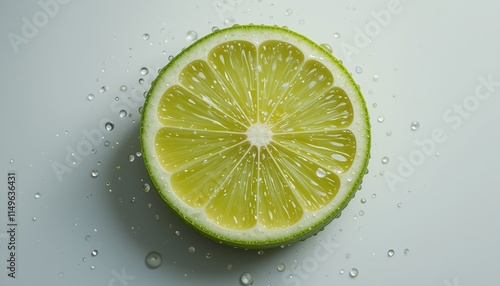 Photo of a cut lime with fresh looking water droplets, contains lots of vitamins for health photo