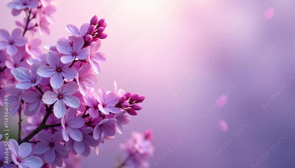 Delicate lilac blooms unfold on a serene background, soft colors, purple lilac flowers, serene landscape Delicate lilac blooms unfold on a serene background, soft colors, purple lilac flowers, serene landscape