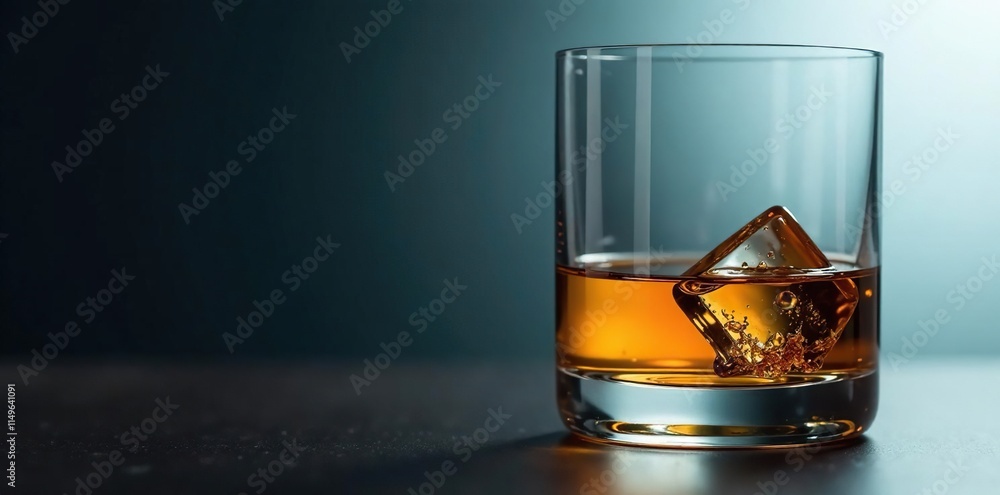 Detail of a filled whisky glass with a single drop, liquid, glass, calm Detail of a filled whisky glass with a single drop, liquid, glass, calm