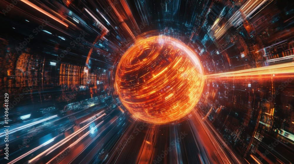 Fototapeta premium High-speed data streams traveling across a glowing holographic globe 