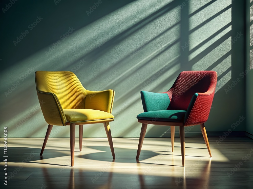 Obraz premium Two Chairs Fashion Photography, Minimalist Style, Elegant Interior