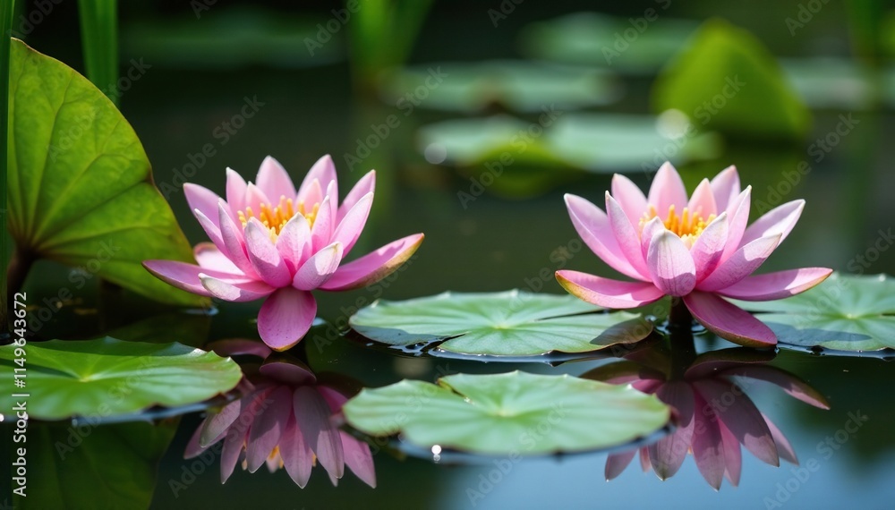 Water lilies and reeds growing in the murky pond, water surface, pond life, muddy water Water lilies and reeds growing in the murky pond, water surface, pond life, muddy water