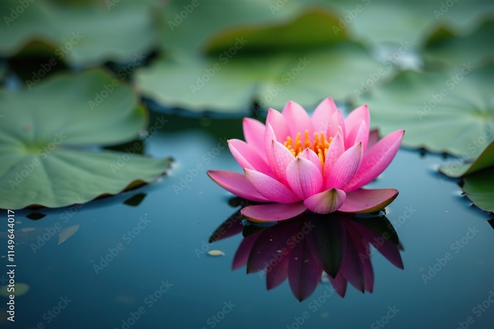A single blooming water lotus flower floating in the shallow waters of the Volga river delta, volga river delta, water lily A single blooming water lotus flower floating in the shallow waters of the Volga river delta, volga river delta, water lily