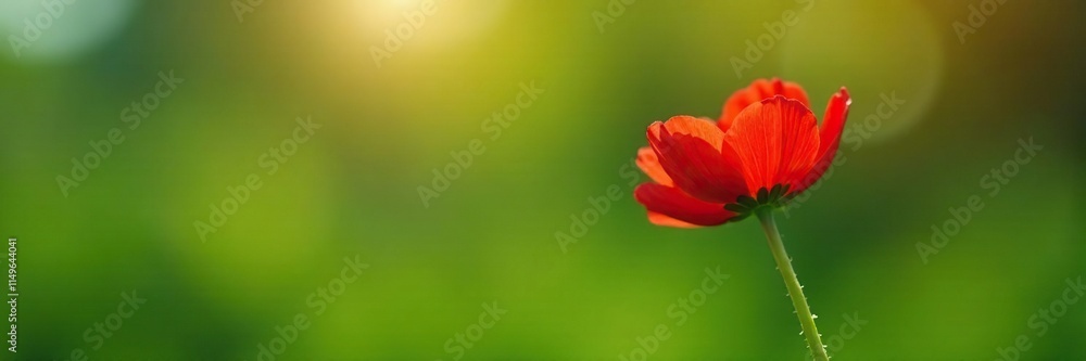 A single red flower blooms on a slender green stem in full sun, red flower, plant A single red flower blooms on a slender green stem in full sun, red flower, plant