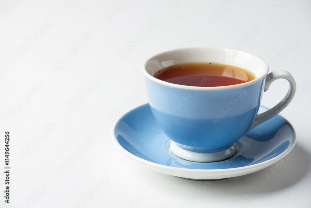 Blue and white porcelain tea cup with a small saucer and foot ring, porcelain, white Blue and white porcelain tea cup with a small saucer and foot ring, porcelain, white
