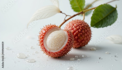 Photo of delicious Lychee fruit with fresh looking water droplets, contains many vitamins for health photo