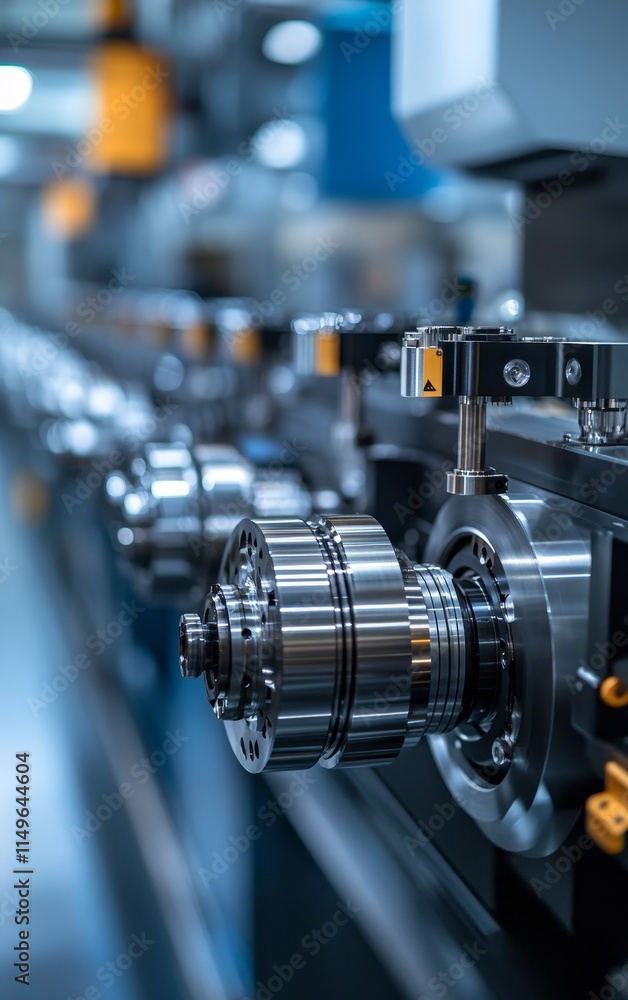 A close-up view of precision industrial machinery components, showcasing metallic parts designed for manufacturing processes. A close-up view of precision industrial machinery components, showcasing metallic parts designed for manufacturing processes.