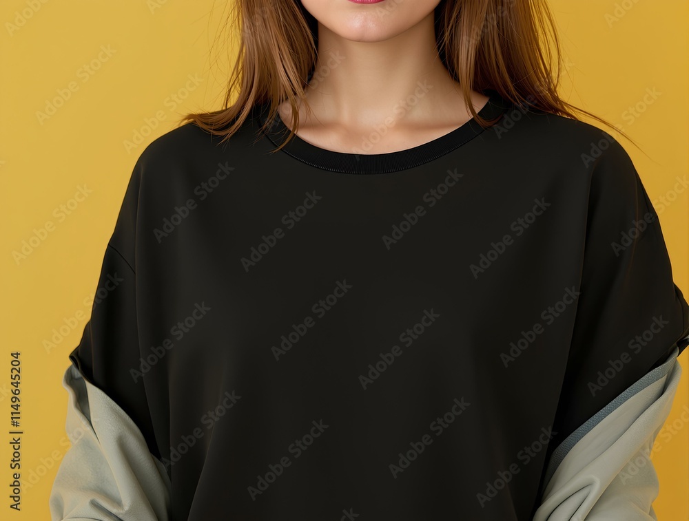 Elegant Black T-Shirt Mockup on Female Model for Retail Branding Elegant Black T-Shirt Mockup on Female Model for Retail Branding