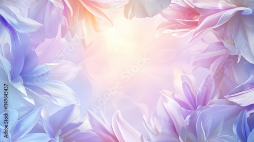 Pastel Floral Elegance, delicate blooms in soft hues encircle a luminous white center, perfect for invitations or decorative displays.
