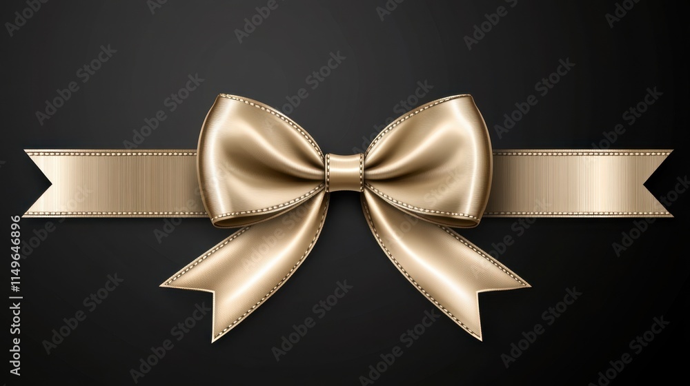 Elegant Gold Bow with Ribbon on a Dark Background for Decoration