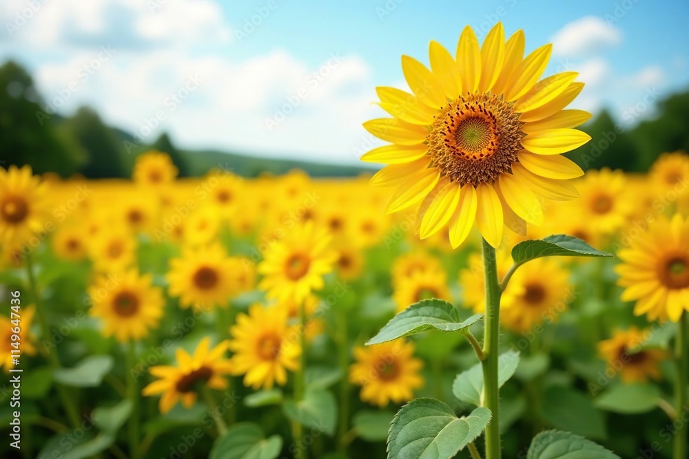 Soft orange and yellow sunflowers in a bright landscape, summer flowers, nature photography Soft orange and yellow sunflowers in a bright landscape, summer flowers, nature photography