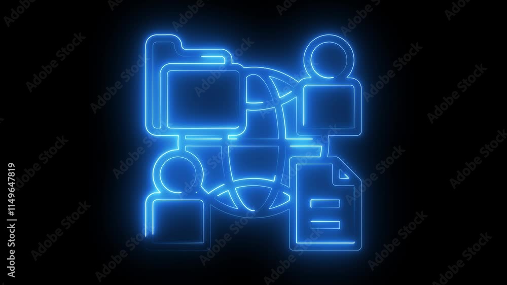 Global icon animation by cyan color neon on black background. Global icon animation by cyan color neon on black background.