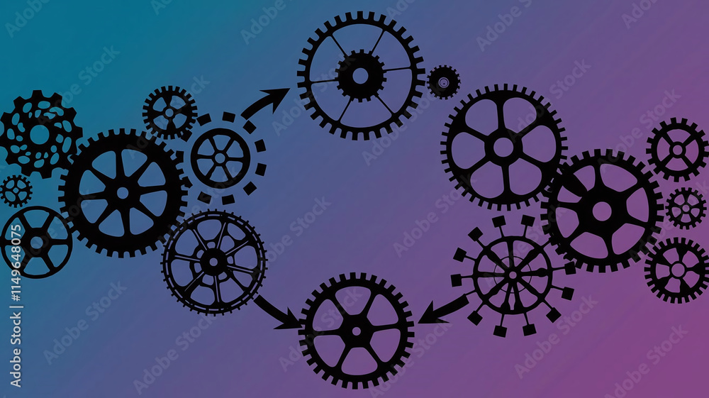 A creative silhouette formed from gears and cogs, symbolizing the interconnectedness of ideas, technology, and business processes, perfect for innovation and teamwork themes. A creative silhouette formed from gears and cogs, symbolizing the interconnectedness of ideas, technology, and business processes, perfect for innovation and teamwork themes.