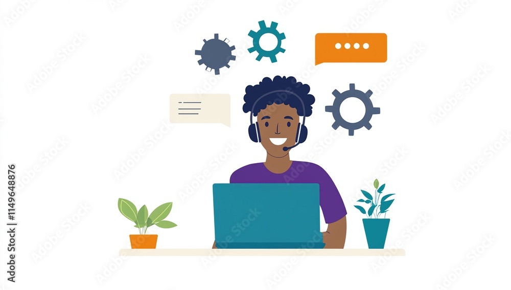 Happy Customer Service Agent Solving Problems Efficiently Using Technology and Communication Skills. Happy Customer Service Agent Solving Problems Efficiently Using Technology and Communication Skills.