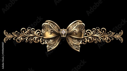 Elegant Decorative Golden Bow with Intricate Floral Design