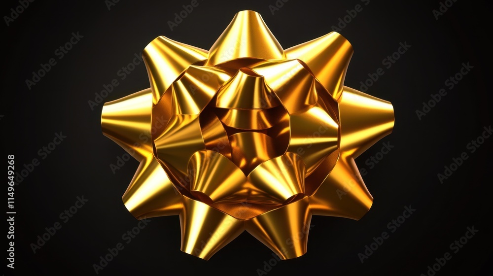 Golden Decorative Bow with Shiny Metallic Finish on Dark Background Golden Decorative Bow with Shiny Metallic Finish on Dark Background