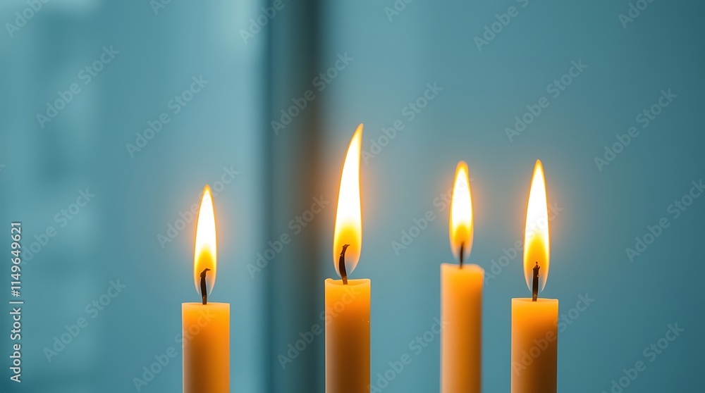 Four Burning Candles: A serene and peaceful scene, four candles illuminate with soft, warm flames, casting a gentle glow in the background. Each candle is a symbol of hope, reflection, and serenity. Four Burning Candles: A serene and peaceful scene, four candles illuminate with soft, warm flames, casting a gentle glow in the background. Each candle is a symbol of hope, reflection, and serenity.