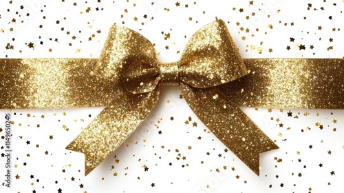 Golden Glitter Bow with Sparkling Stars for Celebratory Events
