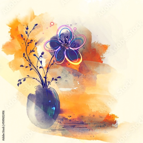 watercolor painting of flower and vase 