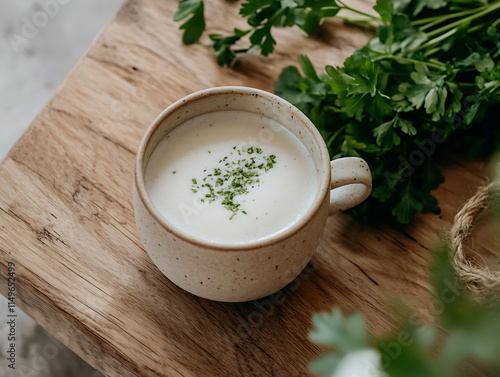 Creamy Matcha Latte in Rustic Mug  photo