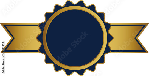 Golden and blue stamp with ribbons isolated on white background. luxury seal