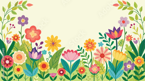 Seamless flower garden border, colorful spring floral frame vector