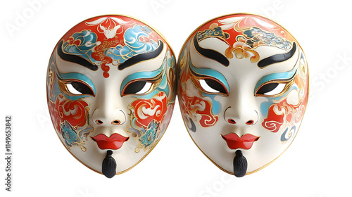 A pair of traditional Chinese opera masks, isolated on white  photo