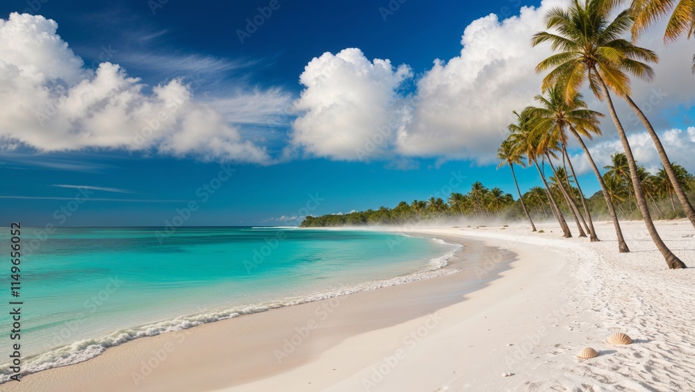 Beautiful coastal view with palm trees and turquoise waters Beautiful coastal view with palm trees and turquoise waters