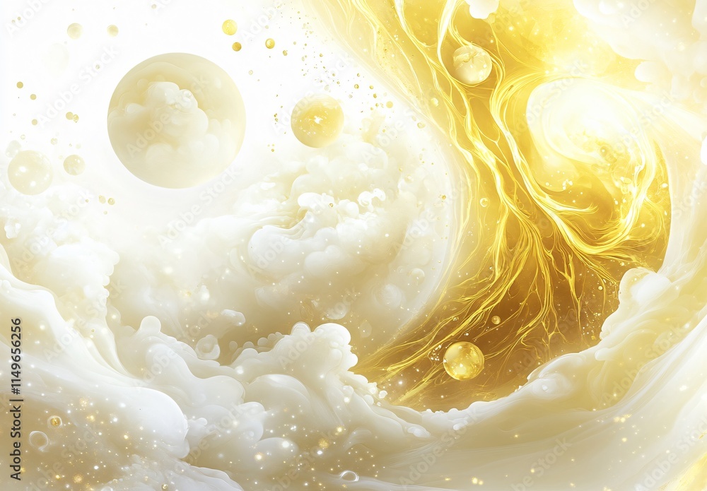 Abstract Golden and White Liquid Swirl Painting Abstract Golden and White Liquid Swirl Painting