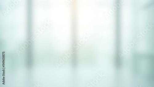 Blurred background of minimalist glass wall interior with city. Window view