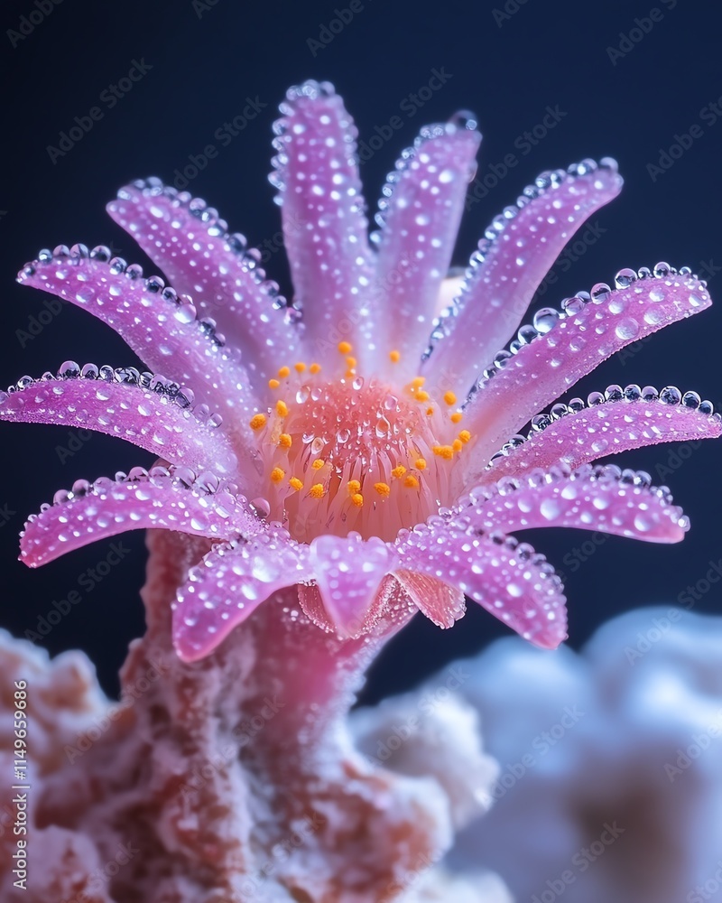 Fototapeta premium A stunning macro image of a daisy flower with sparkling water droplets, capturing the freshness of nature in high detail