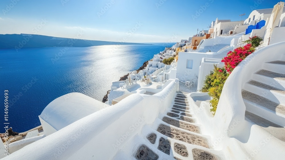 Obraz premium Scenic View of White Buildings and Ocean on Santorini Island
