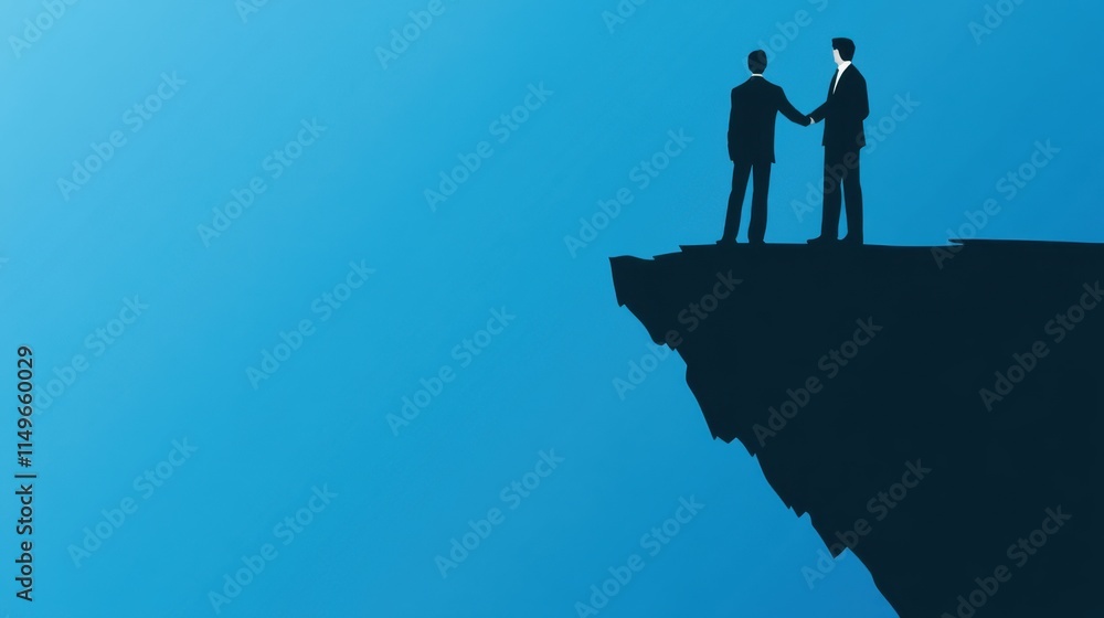 custom made wallpaper toronto digitalTwo Businessmen Shaking Hands on a Cliff Against Blue Sky